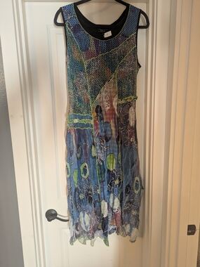 Cativa Multicolor Mesh Layered Sleeveless Dress - Blue, Green, Purple